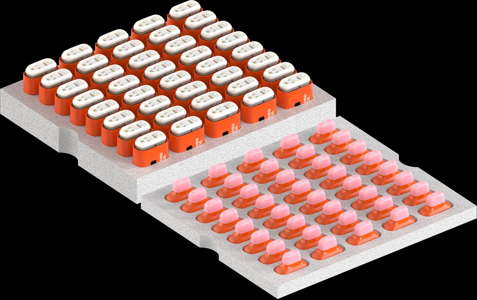 Air pre-racked in foam tray for automated filling