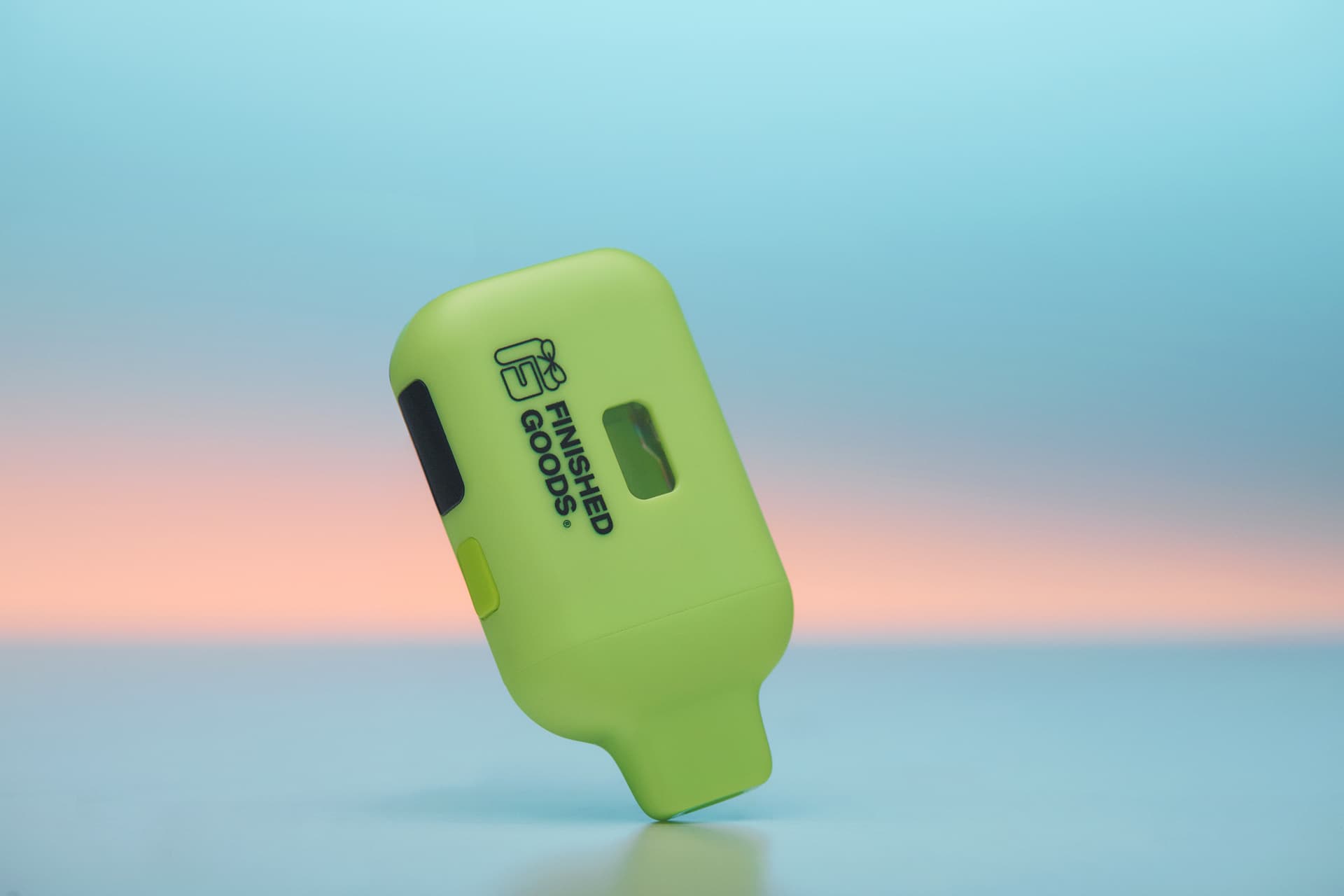 Air vaporizer in vibrant lime green with Finished Goods branding