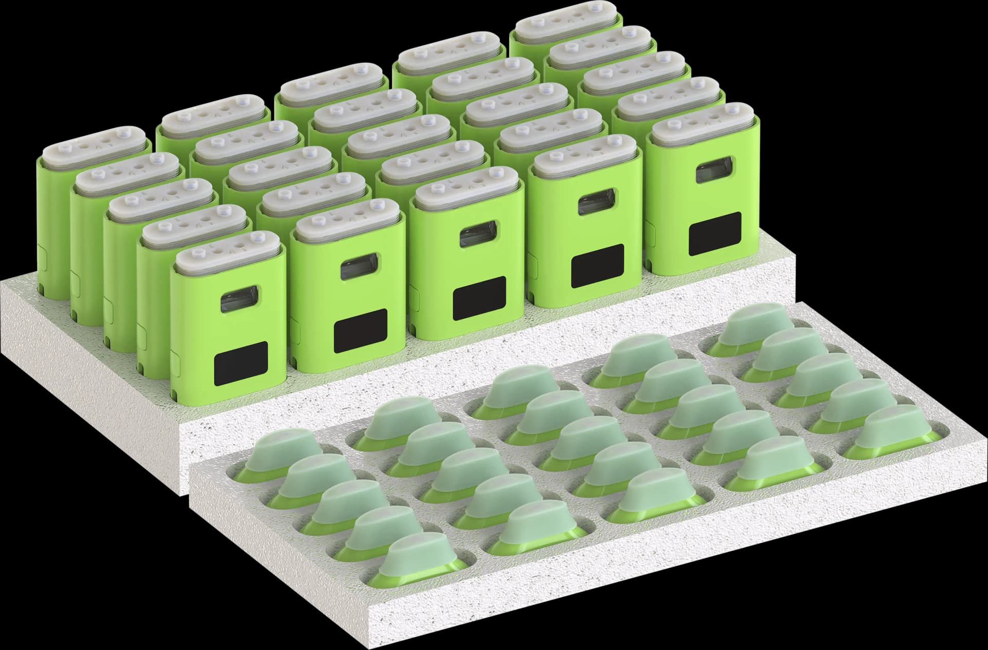 Magnum pre-racked in foam tray for automated filling