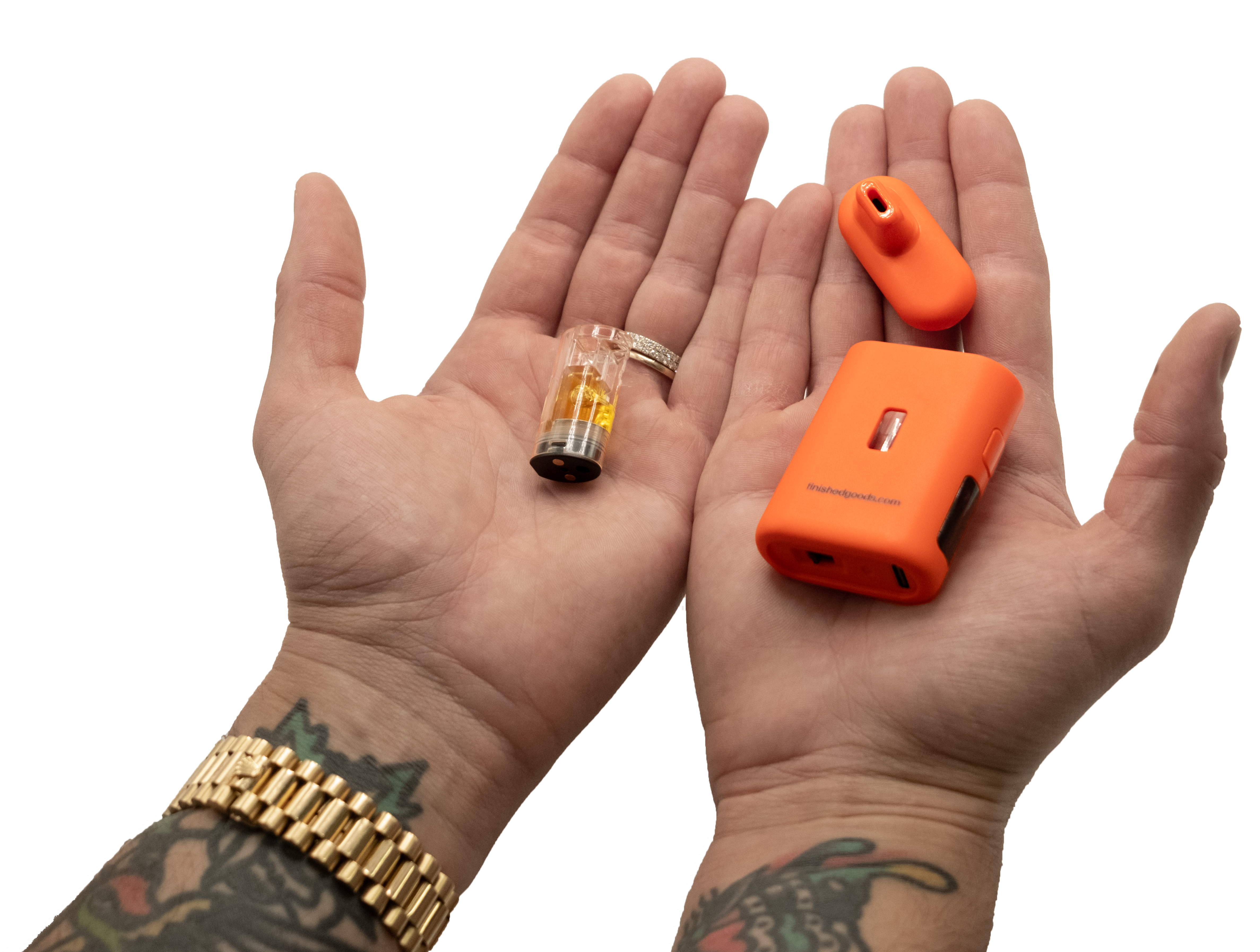 Pod System held in hand showing compact size