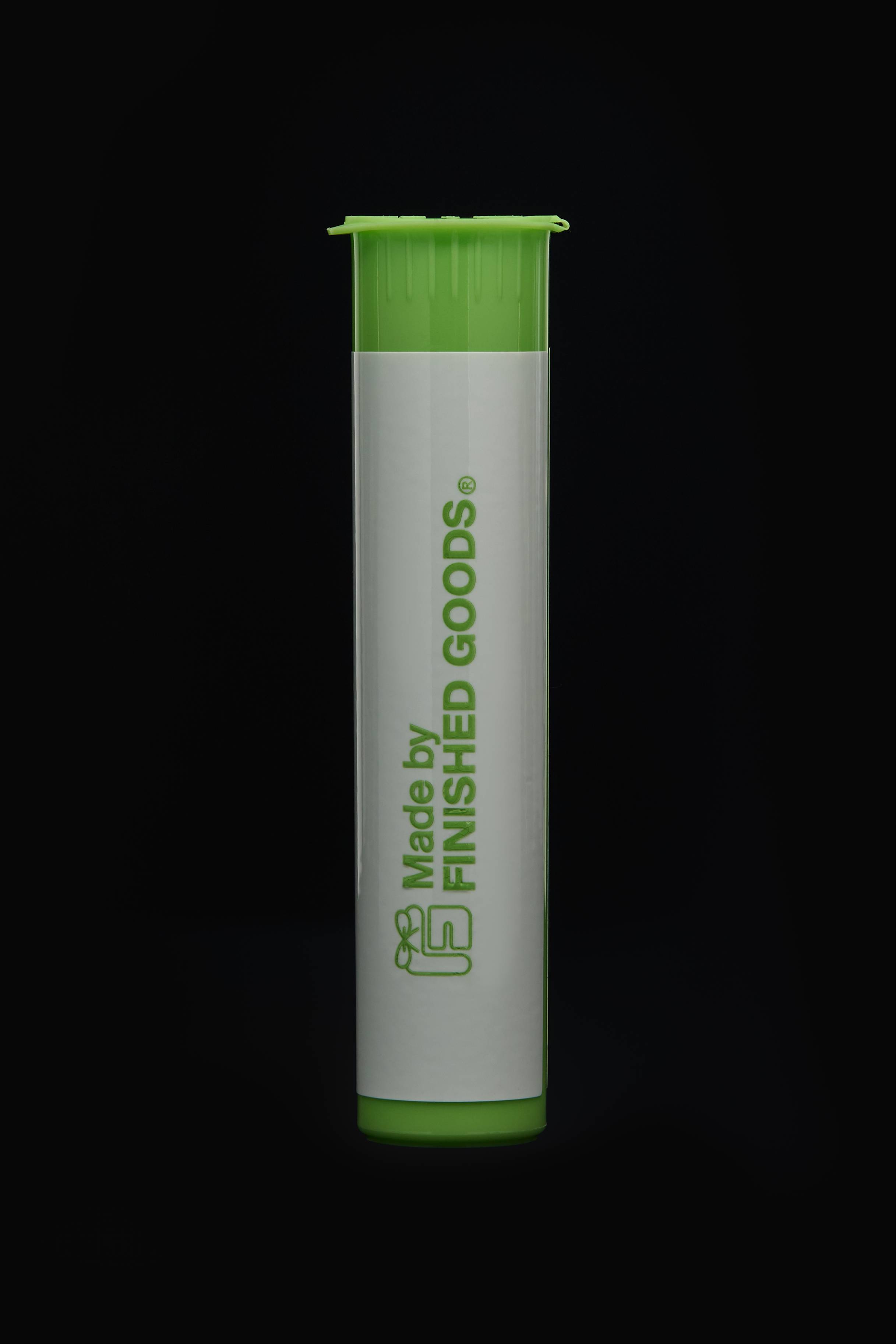 Custom branded pop top tube with Finished Goods label